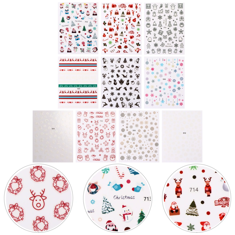 10pcs Nail Sticker Christmas Themed Nail Stickers Party Nail Decal (Mixed Style)