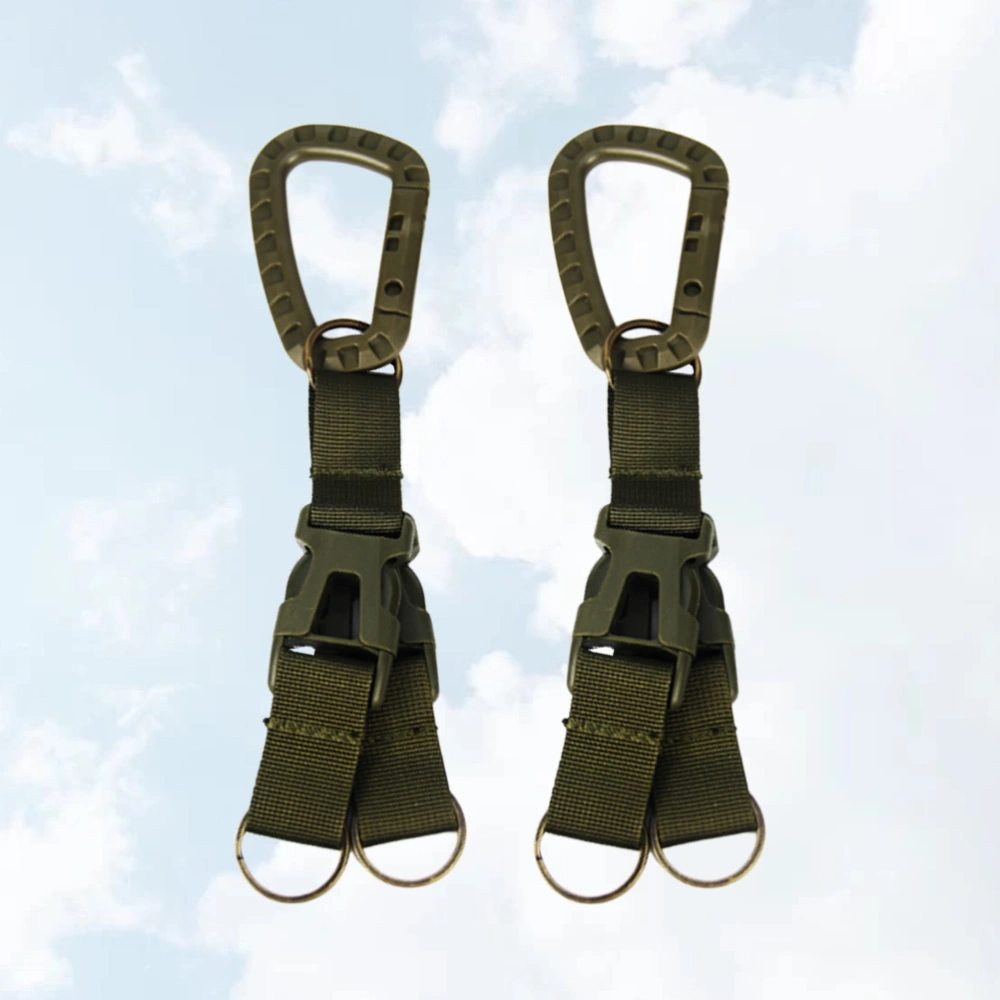 2 Pcs Multifunctional Buckle Bottle Holder Portable Lanyard Clip Carabiner Keychain Webbing D Shaped Double Hook for Fishing Mountaineering (Army Green)