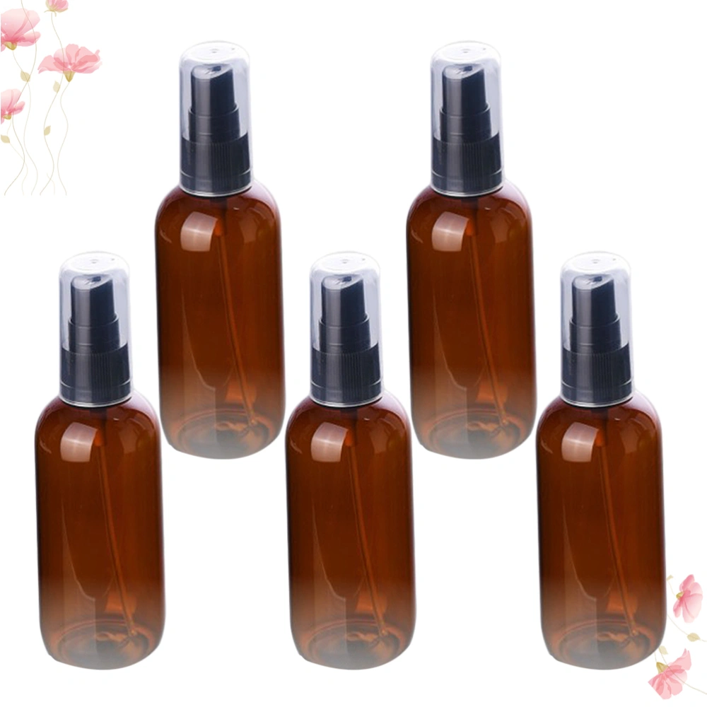 5 Pcs 50ml Dispense Spray Bottle Plastic Small Makeup Water Container Black Pump Empty Sprayer for Indoor Outdoor (Light Brown)