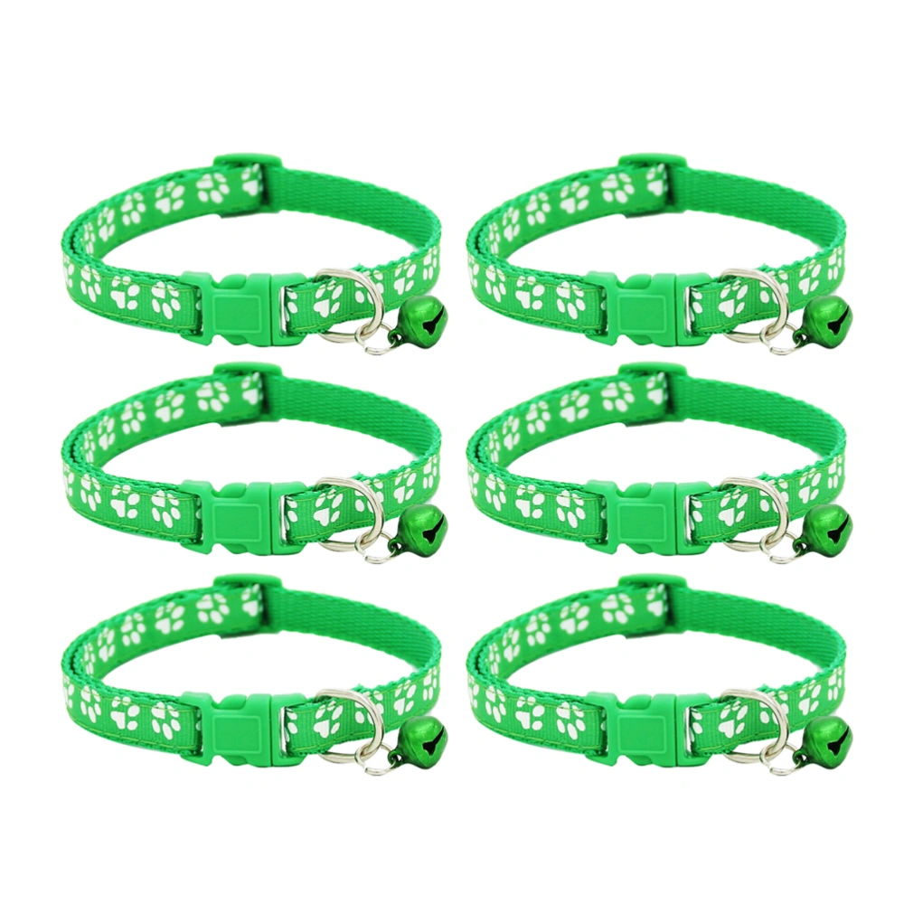 6pcs Funny Dog Bell Collar Stylish Pet Neck Accessories Pet Supplies Footprint Bell Collar for Animal Puppy Kitten (Green)