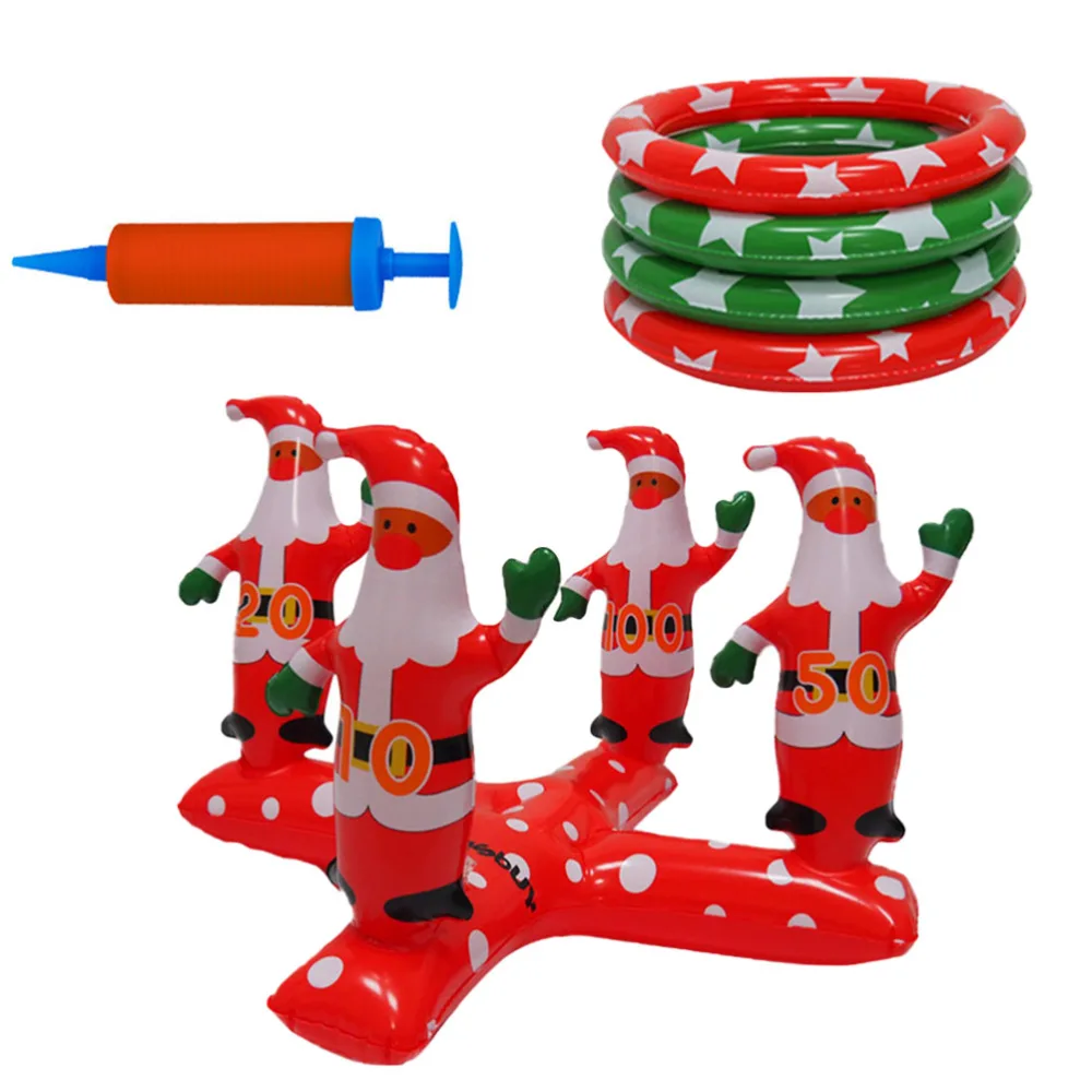 1 Set Inflatable Xmas Ring Toy Toss Santa Game Parent-child Interactive Toy