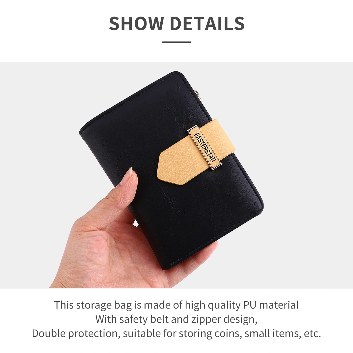 1Pc Fashion Pull-Belt Buckle Coin Purse Women Wallet Solid Color Pouch Zipper Change Pocket (Black)