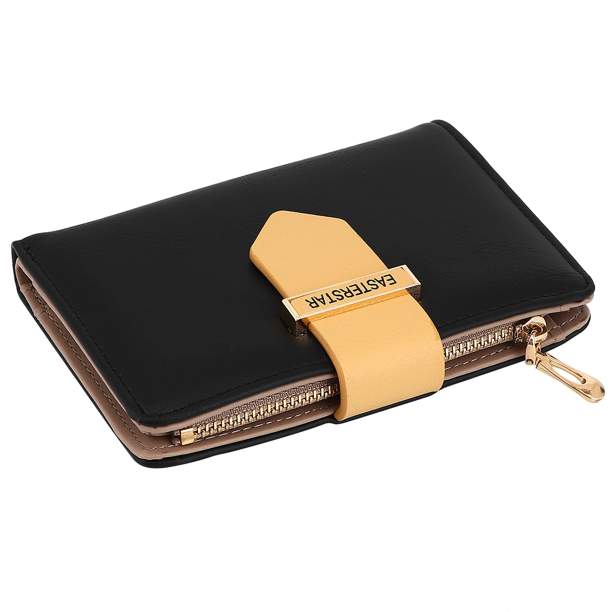 1Pc Fashion Pull-Belt Buckle Coin Purse Women Wallet Solid Color Pouch Zipper Change Pocket (Black)