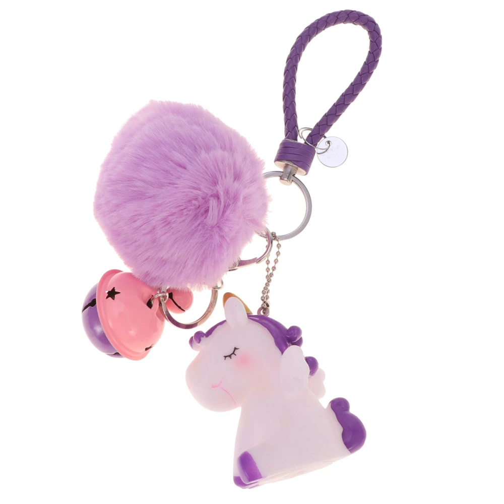 Unicorn Keychain Female Bag Animal Hair Ball Pendant Fashion Cartoon Party Small Gift Car Decoration(Purple and White)