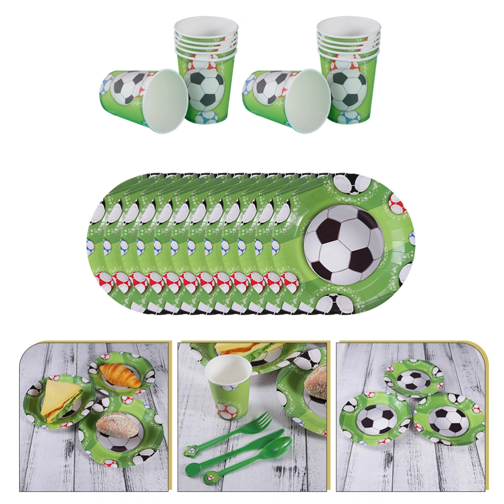 1 Set Football Paper Plates Cups Kit Kid's Birthday Party Disposable Dinnerware