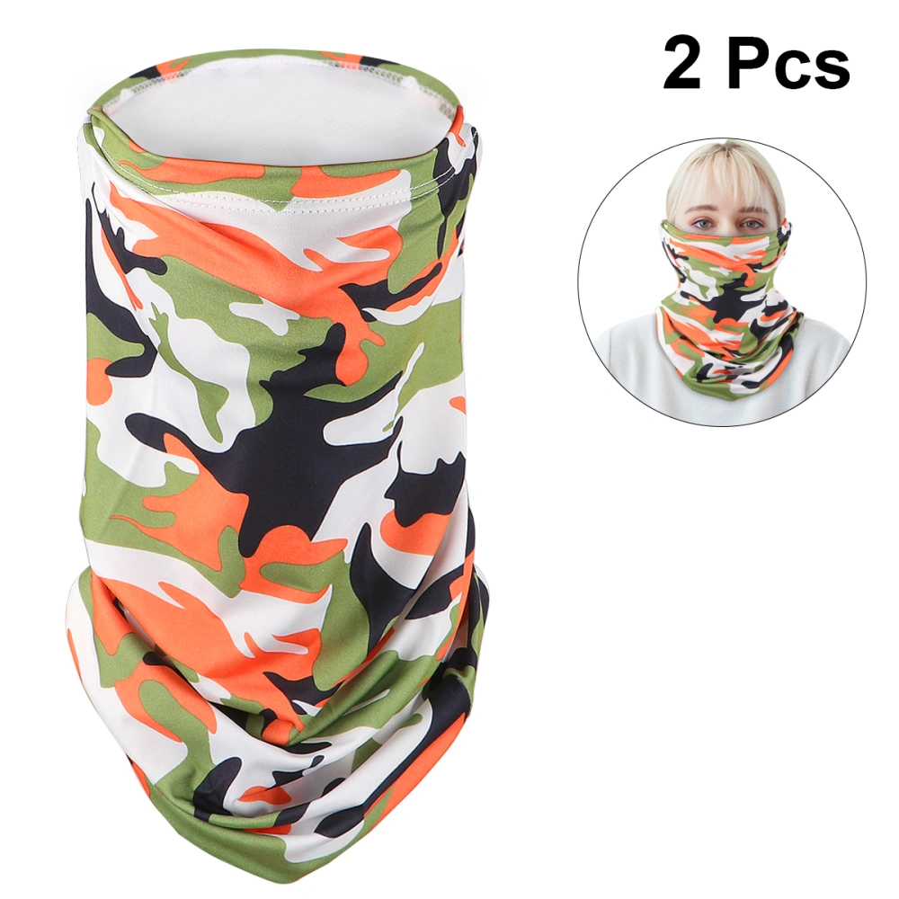 2pcs Ice Silk Protective Scarf Breathable Multifunctional Face Cover Neck Cover for Man Woman Cycling(Camouflage Orange)