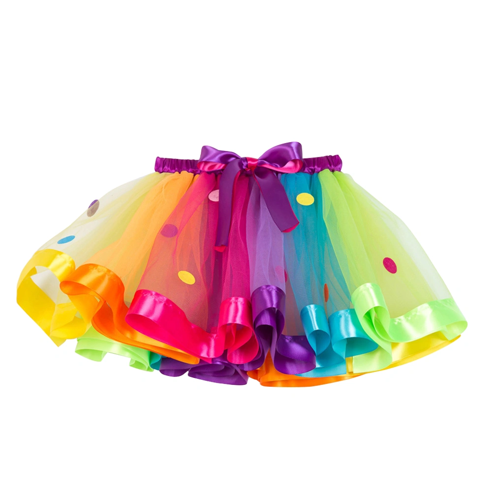 Girls Elastic Waist Rainbow Tutu Skirt with Big Bowknot Party Dress up Tulle Skirt(SX-RT077 S)