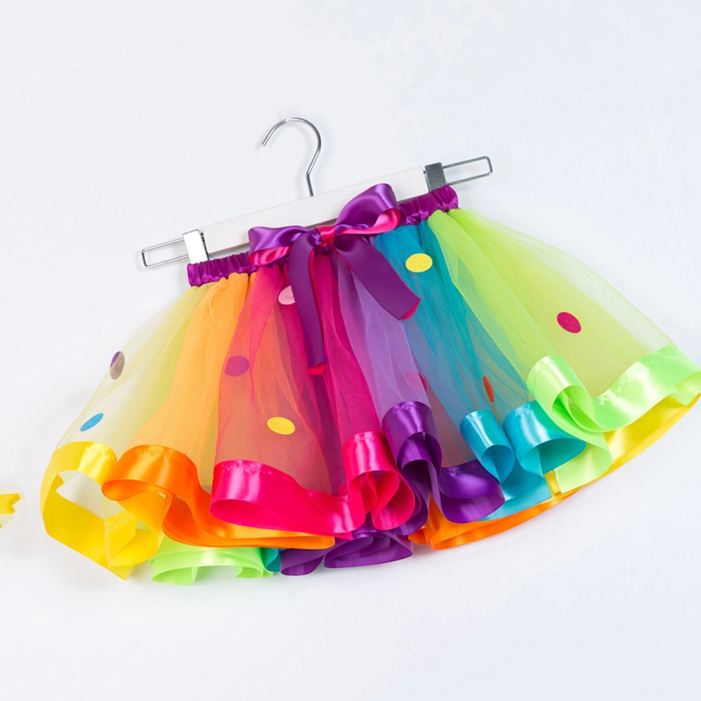 Girls Elastic Waist Rainbow Tutu Skirt with Big Bowknot Party Dress up Tulle Skirt(SX-RT077 S)