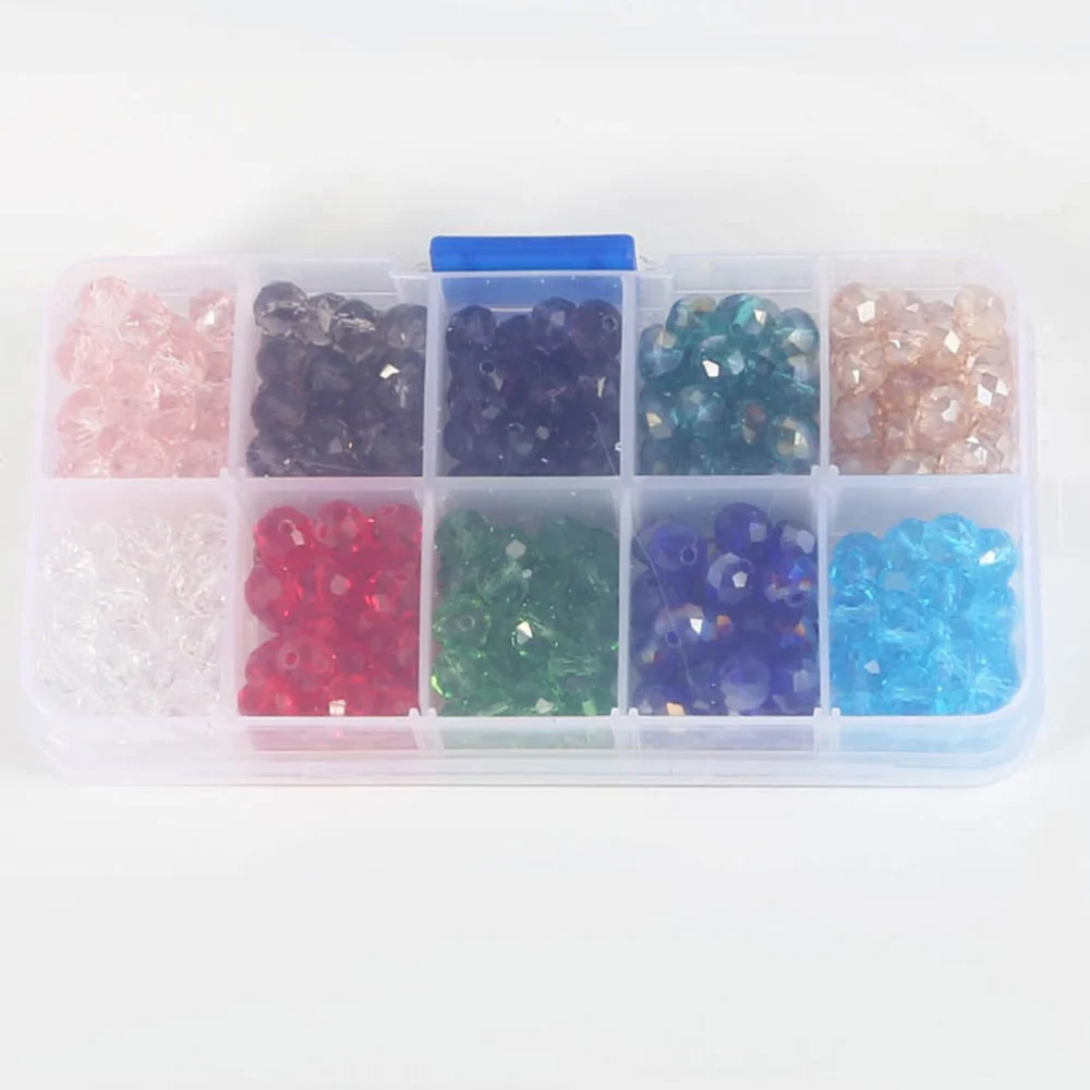 1 Pack Colorful 8mm Bicone Crystal Beads Glass Beads Spacer Beads Bracelet Jewelry Making DIY Accessory (About 300 Pcs)