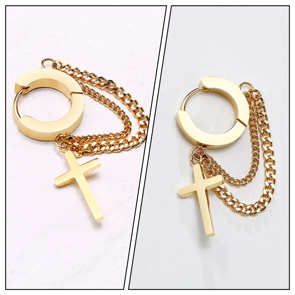 1 Pair Cross Double-layer Chain Circle Earrings Stylish Ear Accessories (Golden)