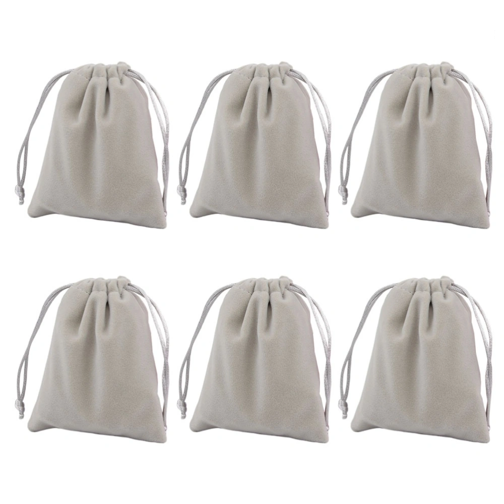 6pcs Grey Luxury Flannel Bag Cosmetic Storage Pouches Drawstring Cloth Bags Gift Bags for Jewelry Gift