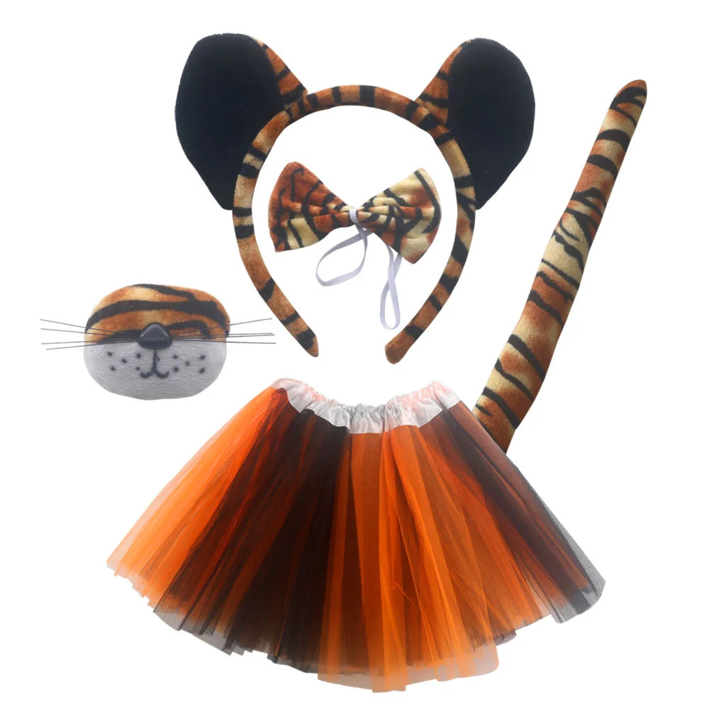 1 Set of Halloween Cosplay Tiger Accessories Tiger Cosplay Bow Tie Tail Nose Headband Skirt