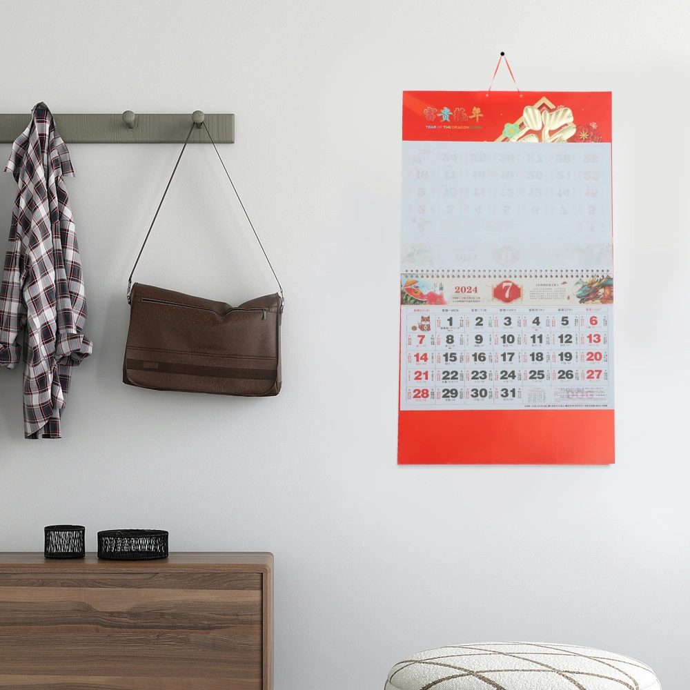 Hanging Calendar 2024 New Year Calendar Dragon Pattern Decorative Calendar for Home Office