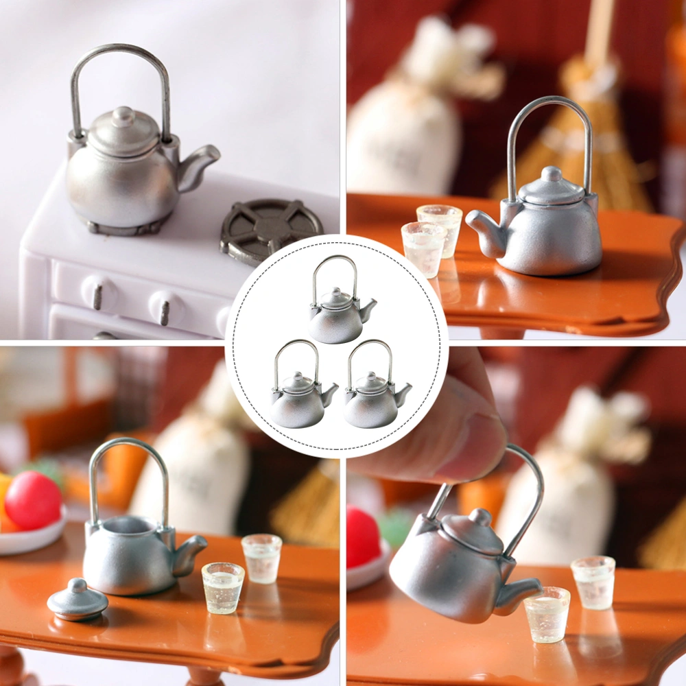 3 Pcs Mini House Simulated Teapot Ornament Mini Kitchen Ware Model Photo Props