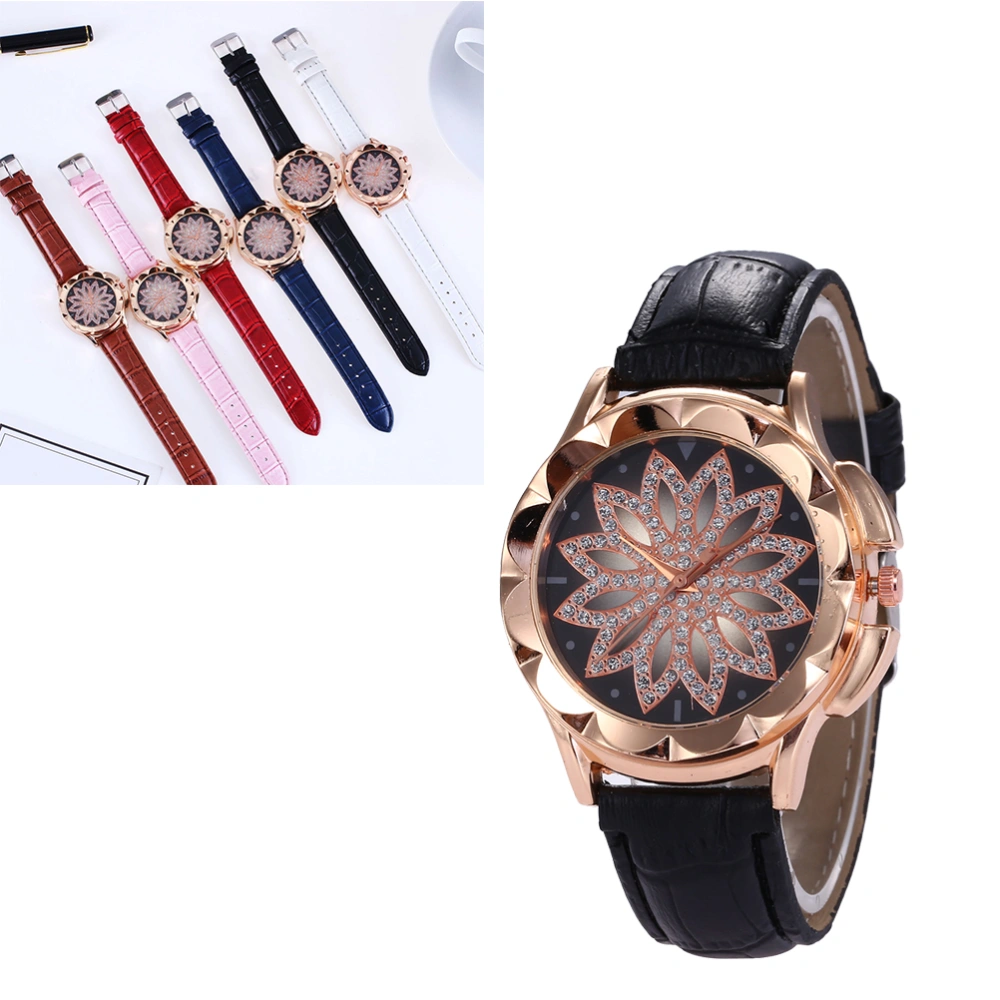 Women Fashionable Rhinestone Watch Elegant Alloy Quartz Wristwatch Symbol Beautiful Watch Jewelry for Ladies (Black)