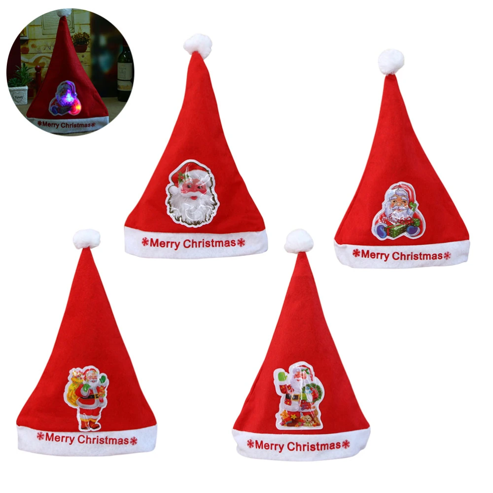 4pcs Flashing Light-Up Santa Hat Merry Christmas Head Decoration for Adults Kids