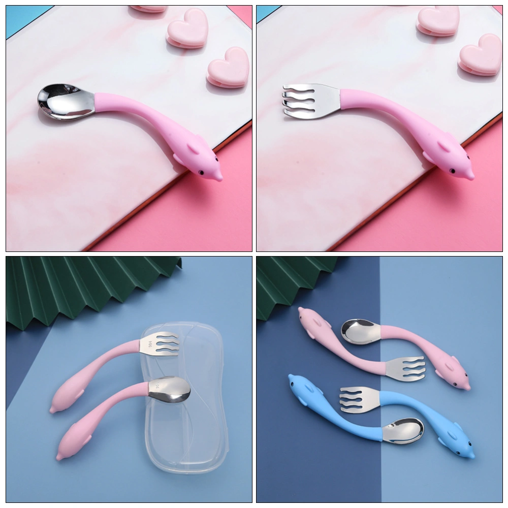 1 Set 2pcs Baby Tableware Stainless Steel Spoon Fork Set Toddler Tableware