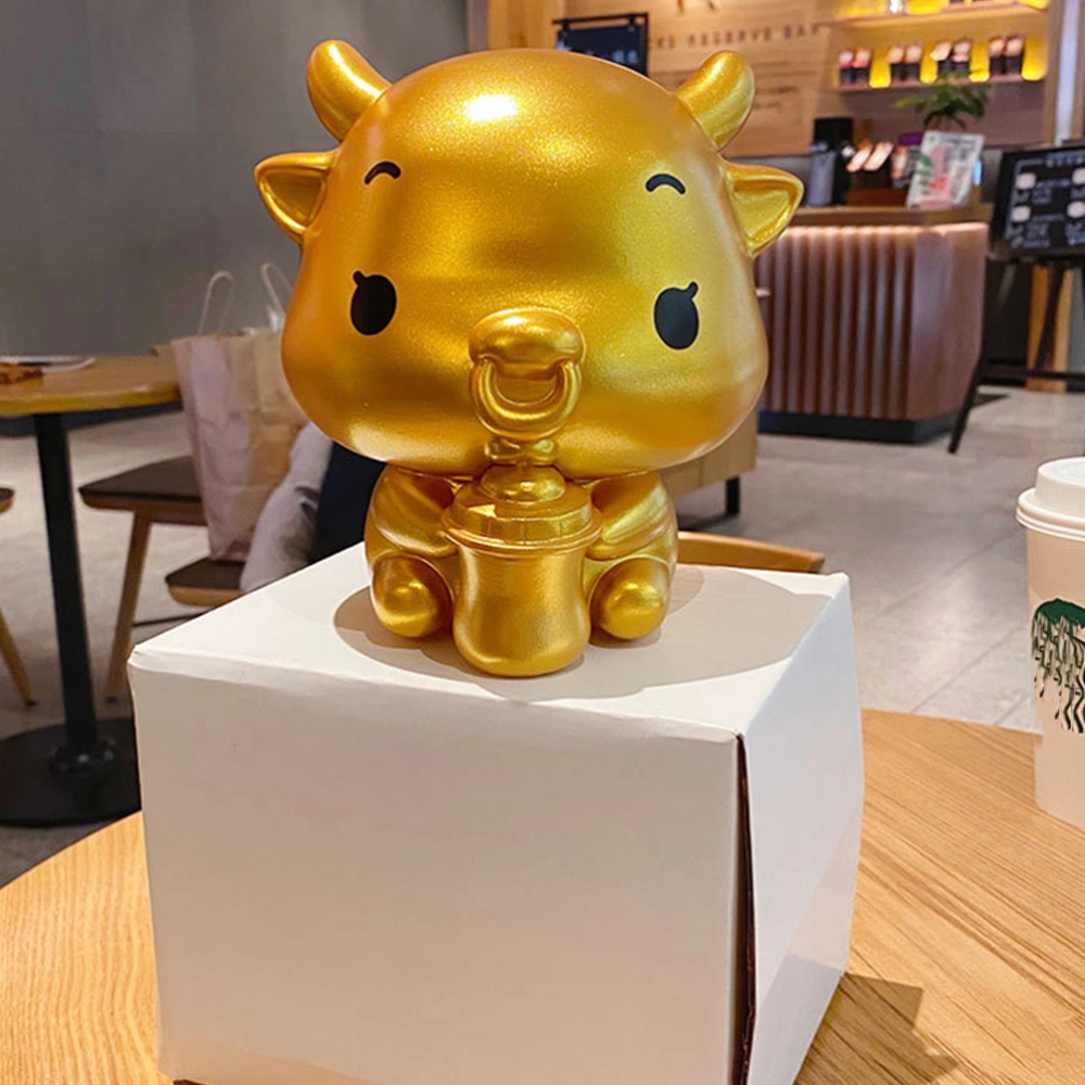 1pc Adorable Cartoon Cow Piggy Bank Ornament Golden Ox Shape Money Pot Decor