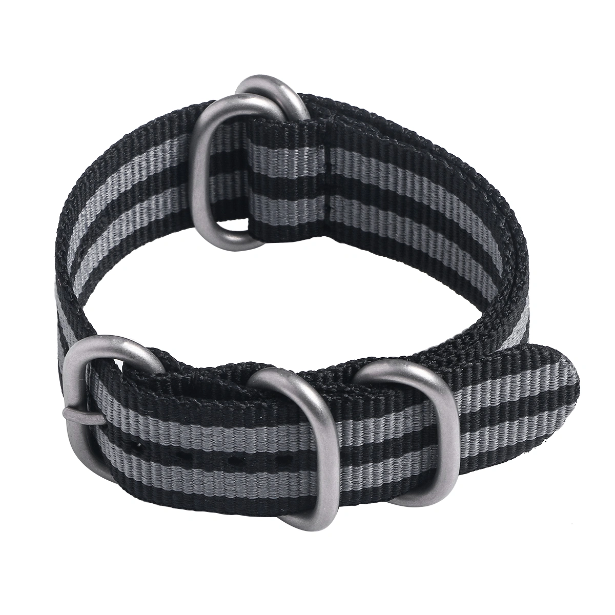 Heavy Duty Watch Bands Nylon Watch Strap 5 Rings Woven Strap 22mm (Silver Buckle)