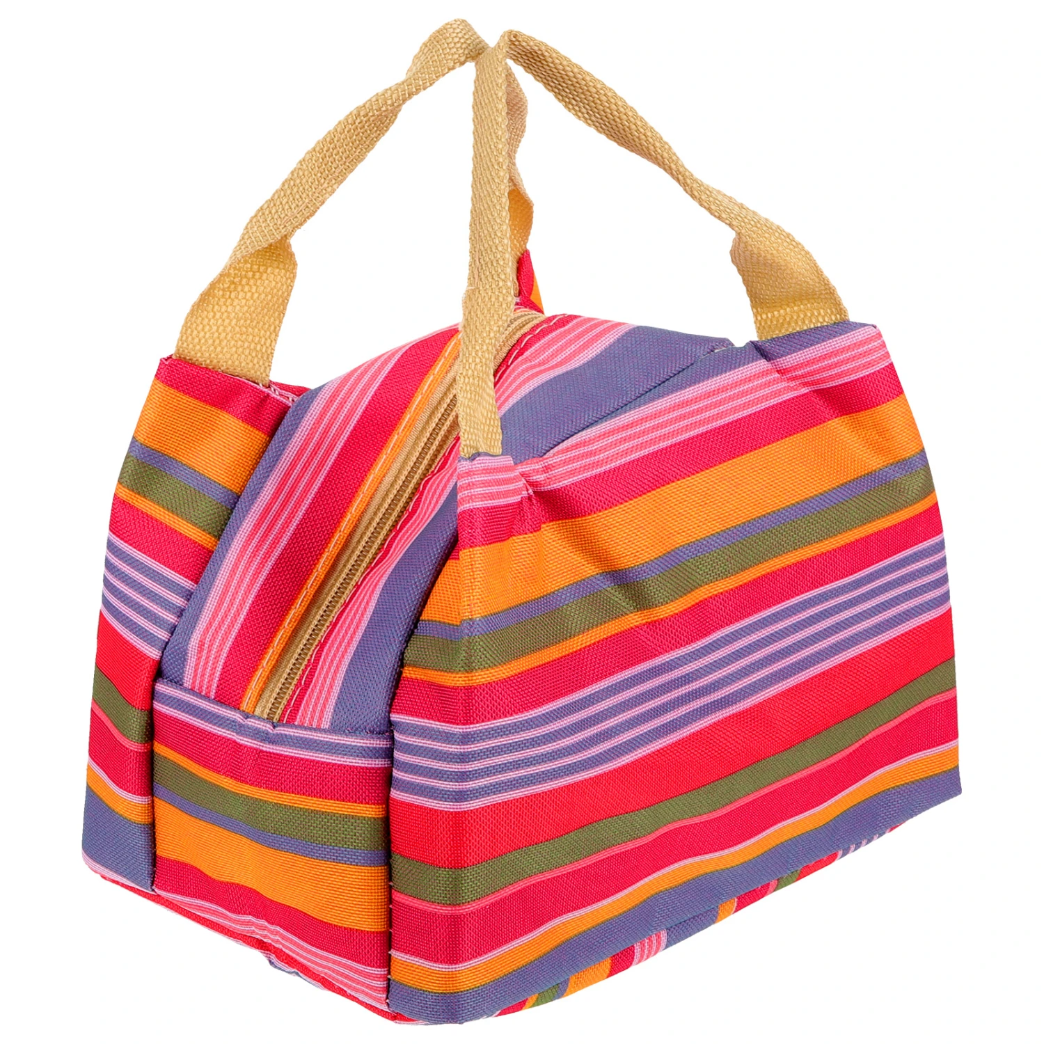 Stripe Thermal Insulated Lunch Case Tote Cooler Zipper Case Bento Lunch Pouch (Blue Striped)