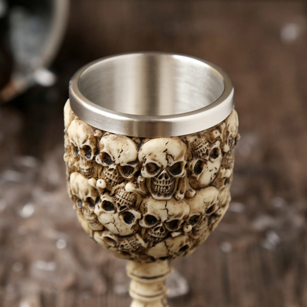 1pc Halloween Goblet Creative Skull Wine Glass Resin Stainless Steel Goblet for Home Bar Party (Multi Skulls)