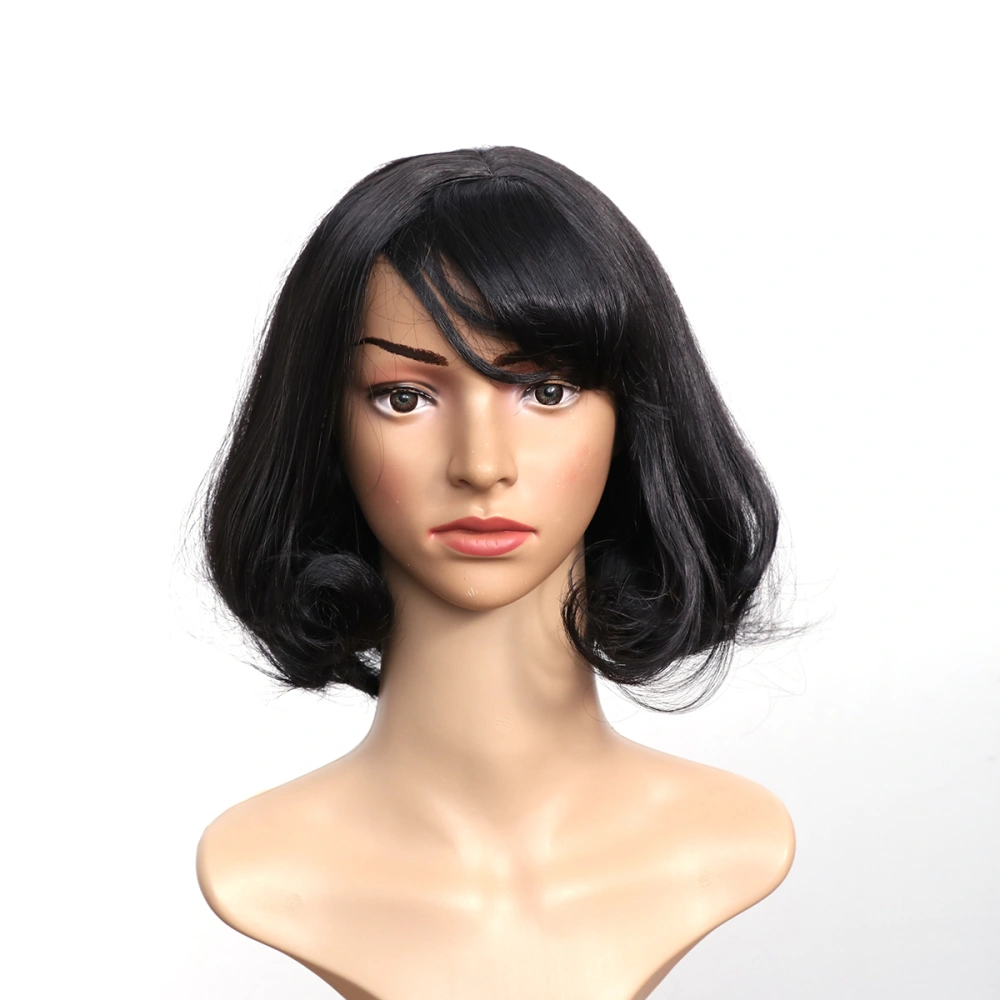 Fashion Short Straight Synthetic Wigs Lace Front Natural Looking Replacement Flat Bangs Hair Wigs Headwear for Girls Women