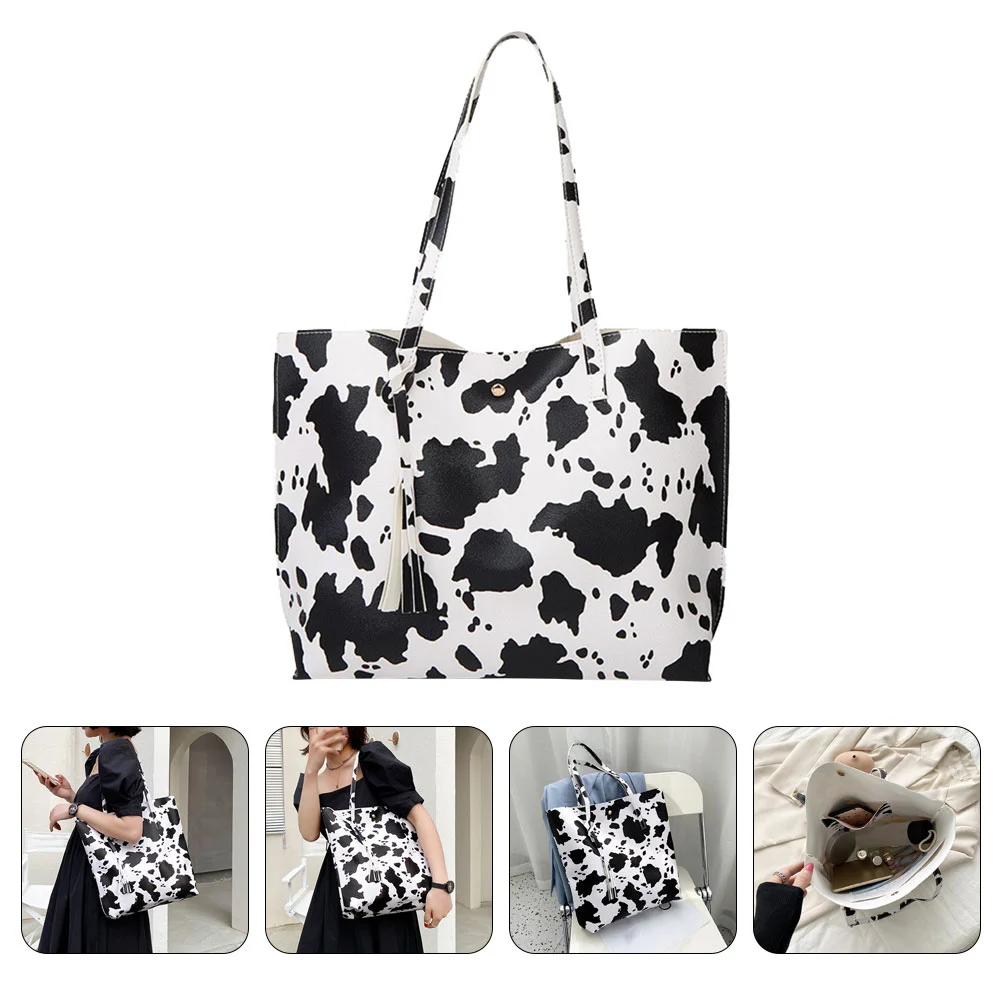 Single Shoulder Bag Cow Grain Bag Handbag Shopping Bag Tassel Tote Bag for Girl
