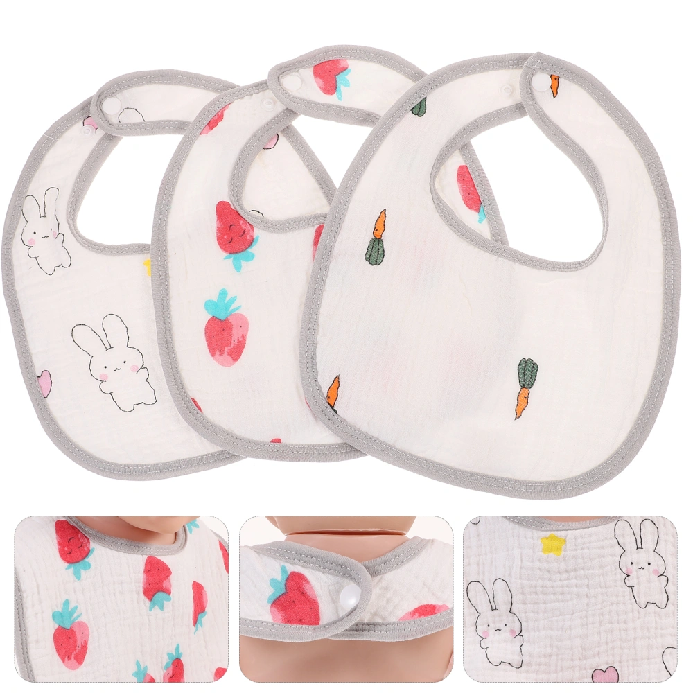 3pcs Cotton Baby Bibs Snap Cartoon Muslin Bibs for Infants Newborns Toddlers