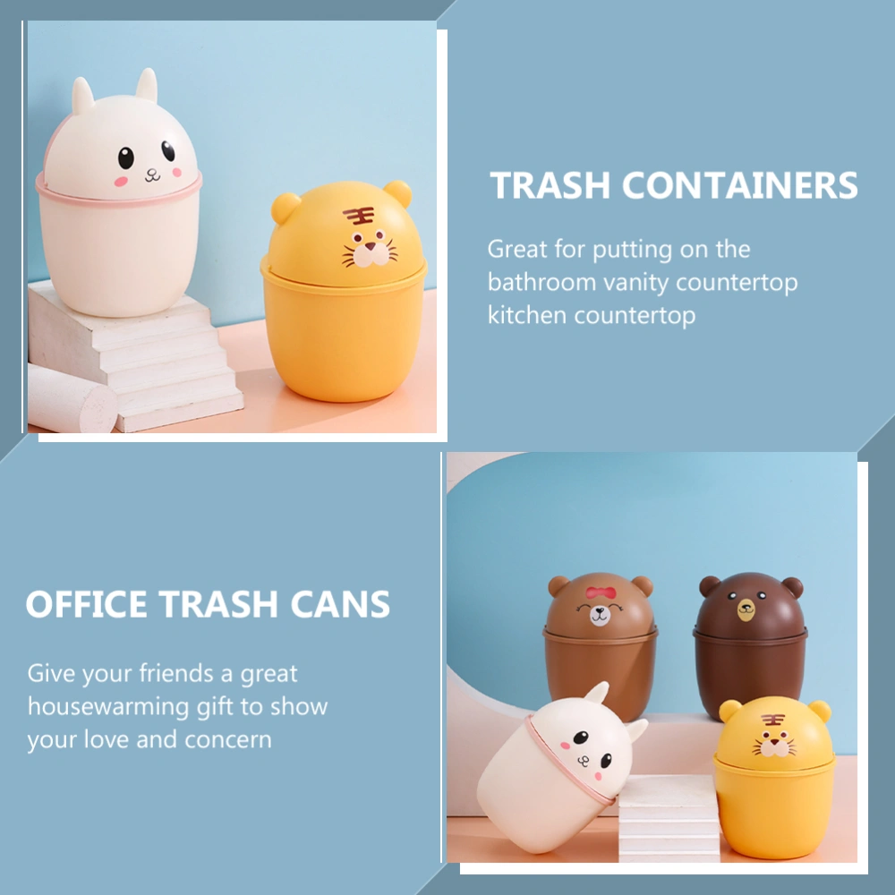 Office Mini Wastebasket Cartoon Trash Cans with Lid Animal Desktop Trash Cans