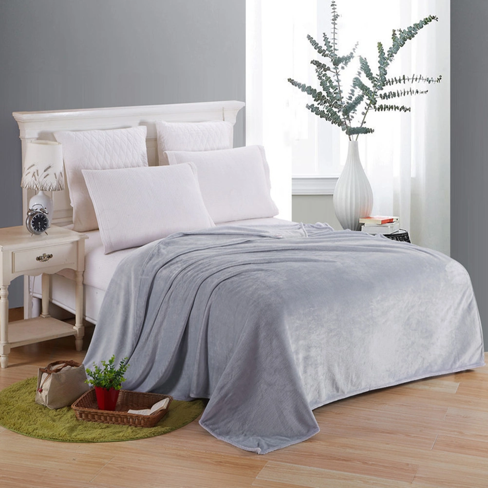 Pure Color Flannel Fleece Blanket Couch Solid Color Bed Blanket Sheet 100x140cm (Silver Grey)