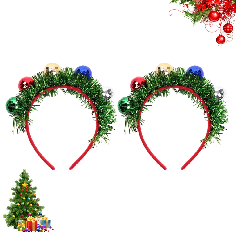 2 Pcs Christmas Spotlight Ball Headband Christmas Fashion Headwear Holiday Head Garland Headpiece for Xmas Party Holidays Banquet (Green)