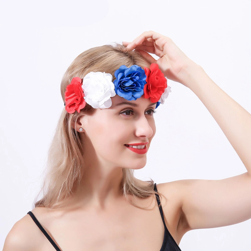 Stylish Artificial Flower Hair Band Women Garland Head for Christmas Halloween (Red White Blue) Size M