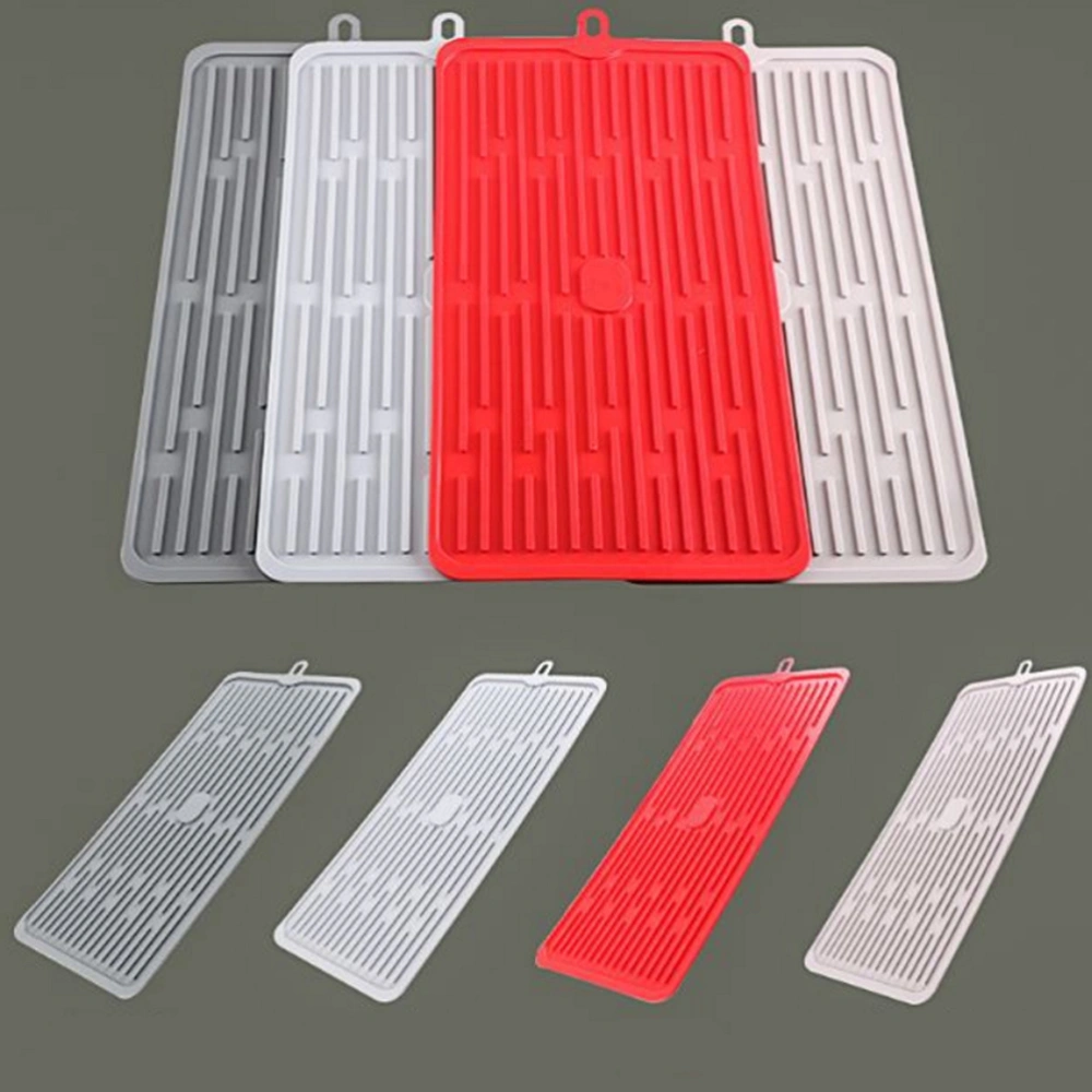 Bar Silicone Drain Pad Drying Mat Kitchen Deep Grooves Non-slip Drain Tray - 44.5x20x0.5cm (Dark Grey)