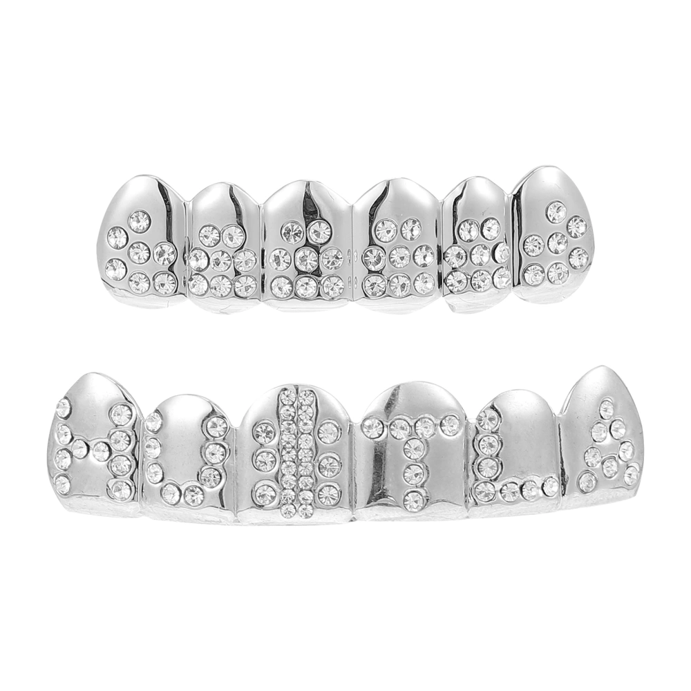 1 Set Halloween Cosplay False Teeth Halloween Rhinestone Inlaid Letters Denture