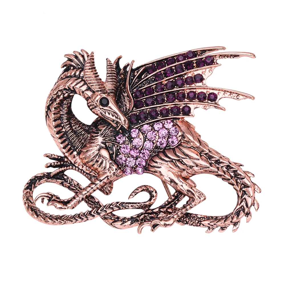 Animal Brooch Fierce Dragon Rhinestone Lapel Pin Fashionable for Women Men(Purple)