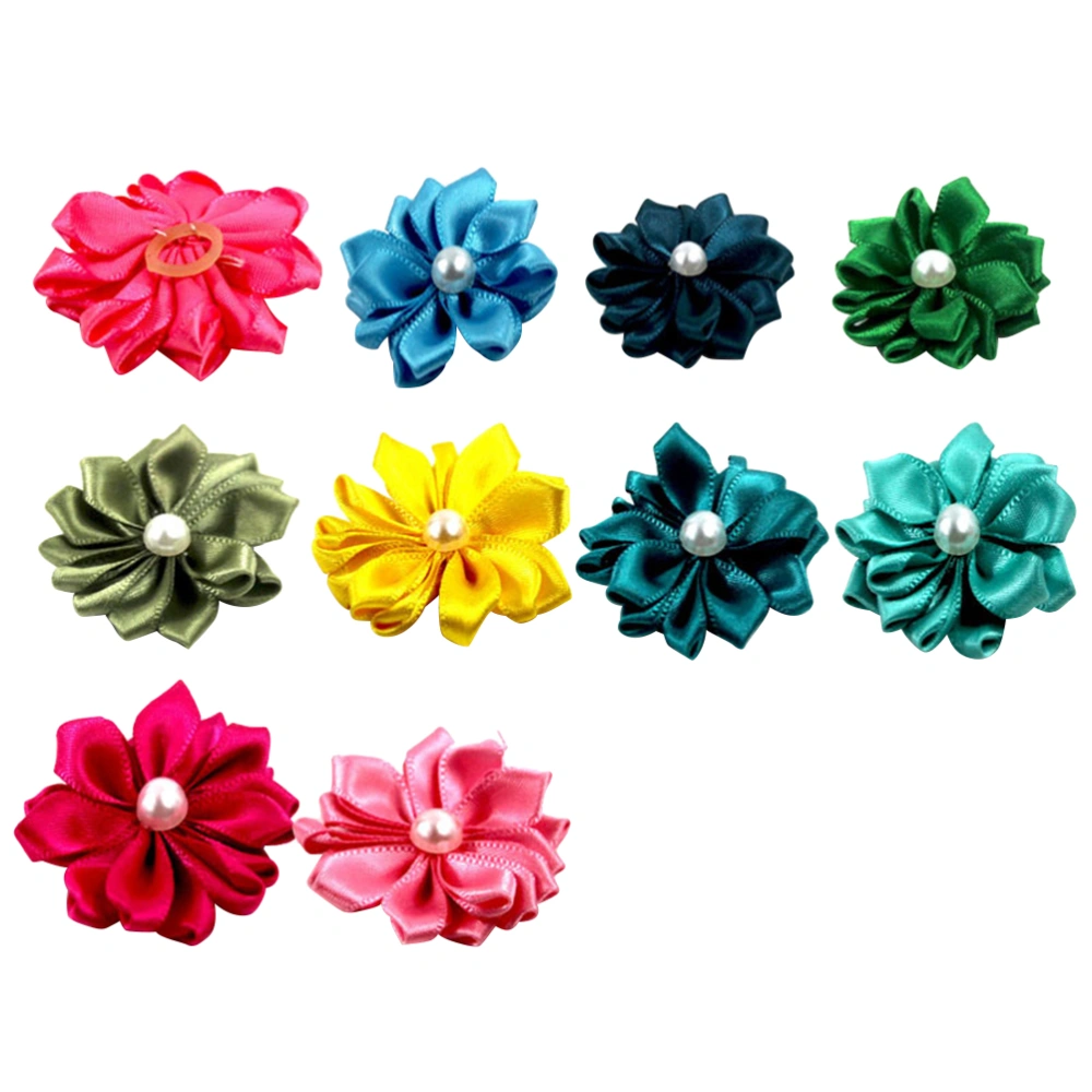 10pcs 4cm Handmade Drill Flowers Delicate Satin DIY Cloth Flowers Decorative Gadgets for Headwear Clothes Hat Making (Random Color)