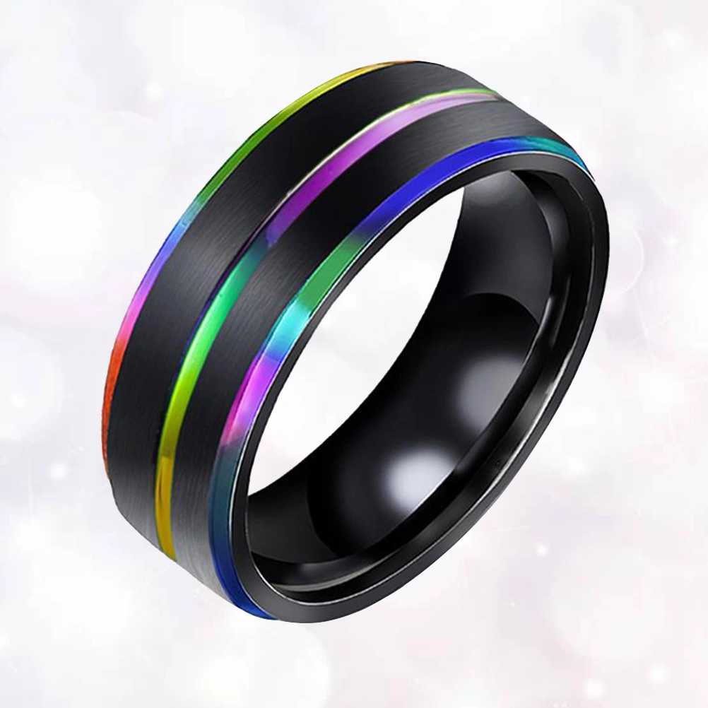 1pc Titanium Steel Rings Rainbow Ring Double Plated Grooved Hnad Jewelry Hand Accessories for Man Male Number 7