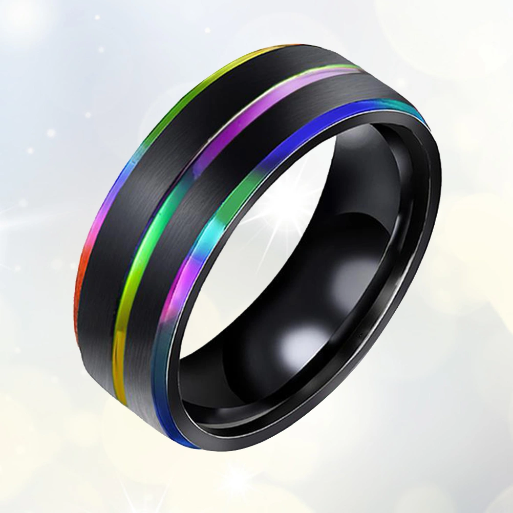 1pc Titanium Steel Rings Rainbow Ring Double Plated Grooved Hnad Jewelry Hand Accessories for Man Male Number 7