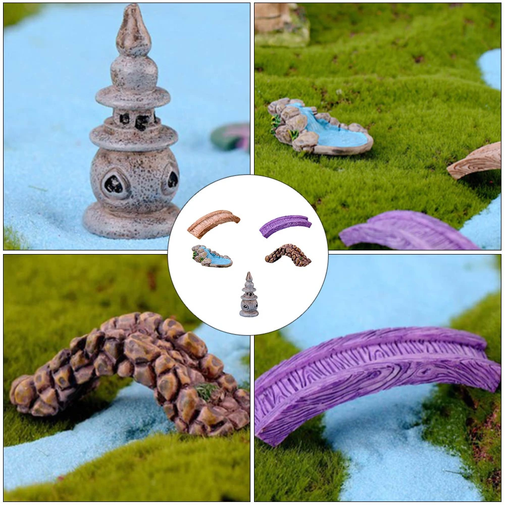 5Pcs Mini Garden Ornaments Micro Landscape Decorations Pond Bridge Ornaments