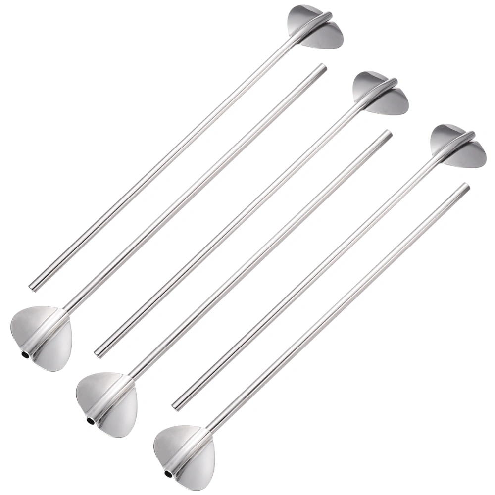 BESTONZON 6 Pcs Stainless Steel Heart Shape Metal Drinking Straw Reusable Straws Cocktail Spoons Set