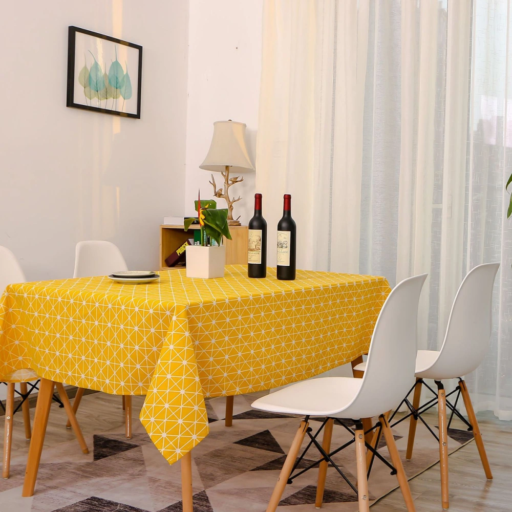 60x60cm Unique Style Cotton Linen Tablecloth Creative Checkerboard Printed Thicken Table Cloth for Decoration (Yellow)