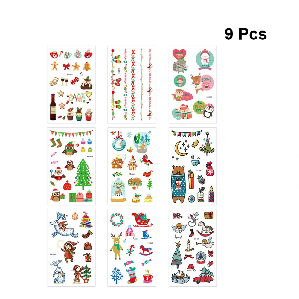 9pcs Creative Eco-friendly Waterproof Christmas Elements Design Stikcer Disposable Temporary Decals for Kids