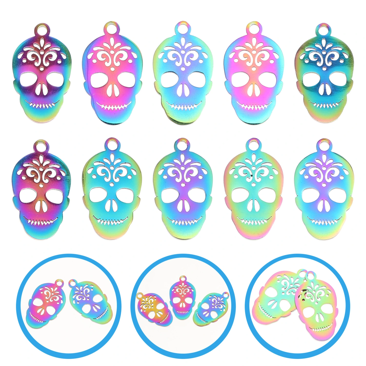 10 Pcs Skull Shape Jewelry Making Pendants Stainless Steel Charms Pendants