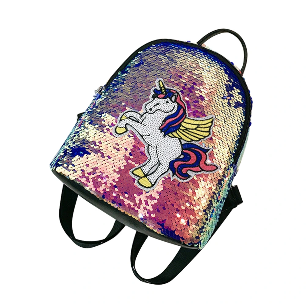 Sequin Decorated Pony Unicorn Backpack Large Capacity Girls Personality Bags Shoulder Bag(Random Style)