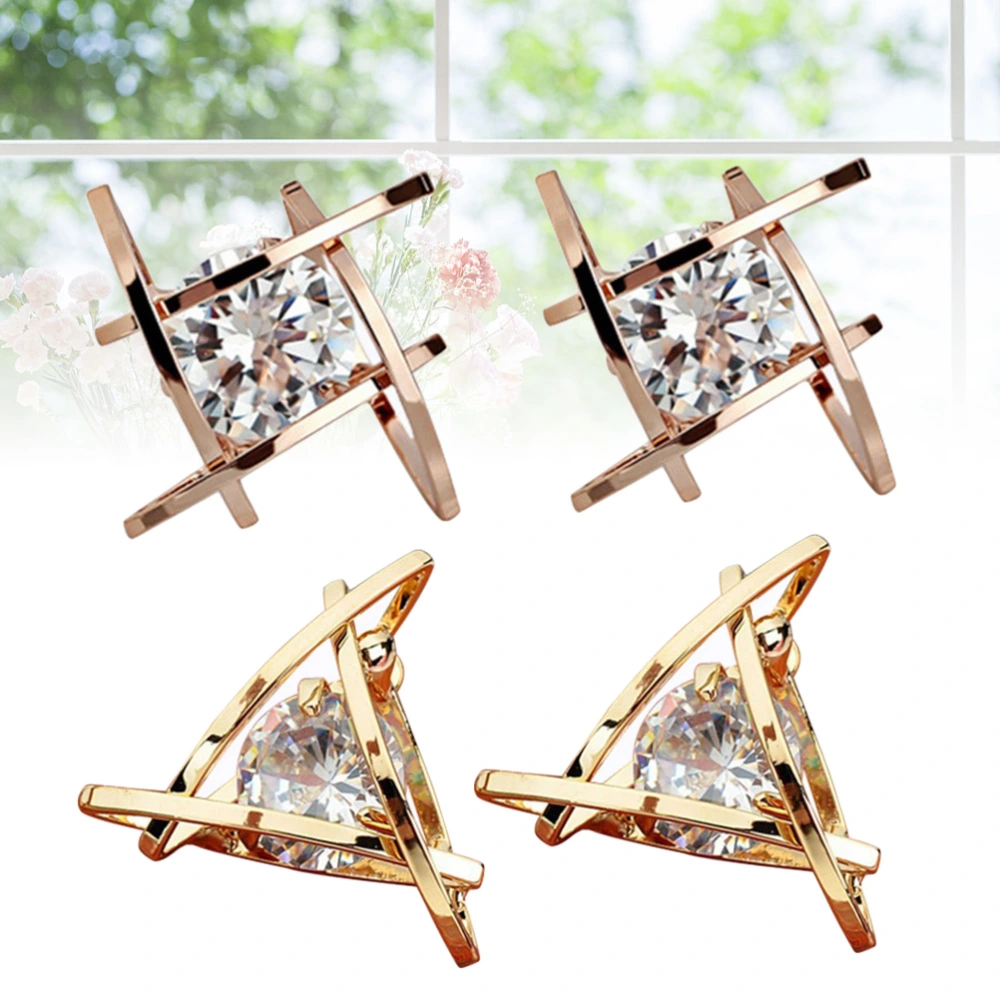 2 Pairs of Women Copper Earrings Square Zircon Ear Stud Golden Color Stud Earrings