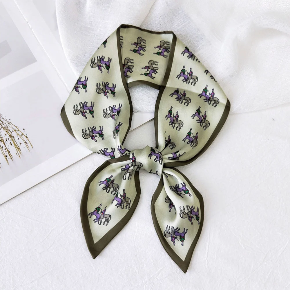 Narrow Strip Scarf Decorative Ribbon Scarf Fashion Neck Scarves Simple Kerchief Creative Neckerchief for Woman Girl Lady (4 Pointed Angle Green)