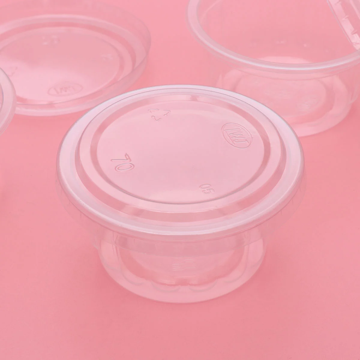 100 Set of 90ml Disposable Plum Blossom Pattern Plastic Yogurt Cups Condiment Cup with Lids for Sauce Yogurt Jelly Pudding