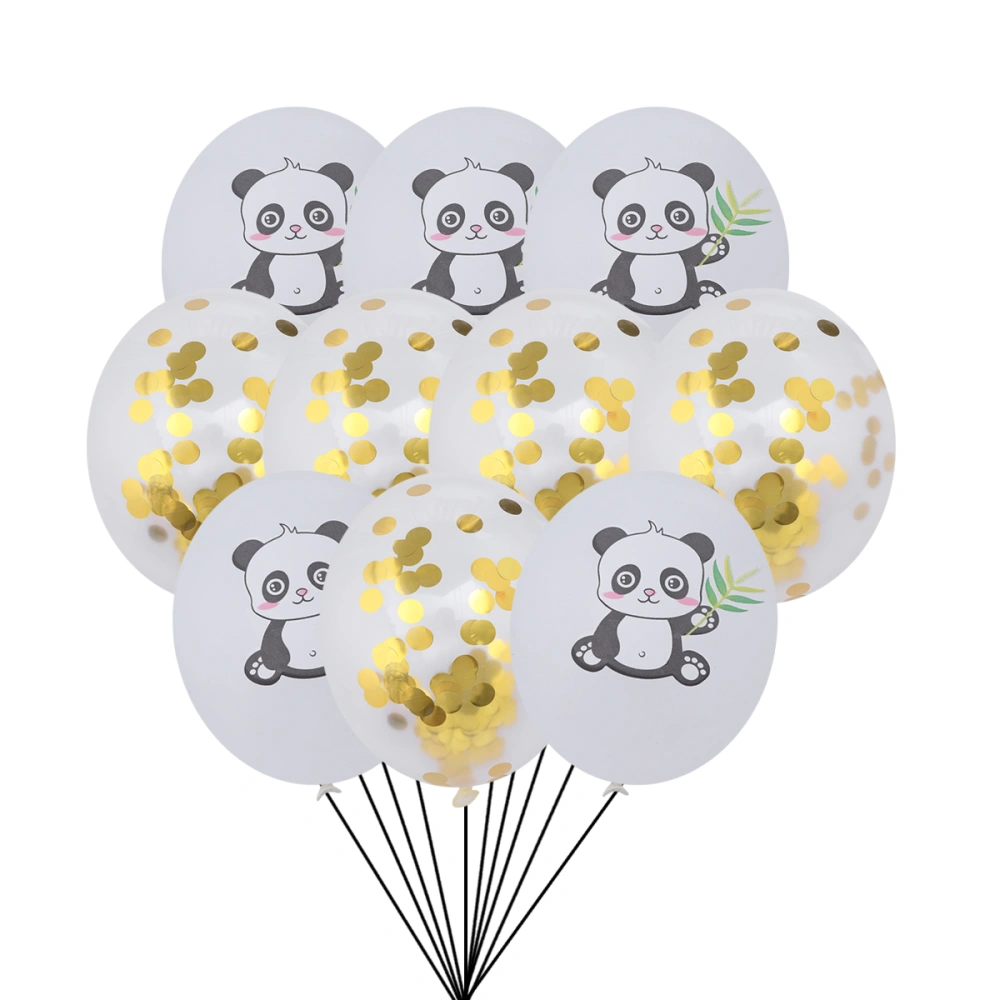 10pcs/Set 12inch Panda Printed Latex Balloon Sequins Balloons Kits Home Decor for Party Birthday (5 Panda Balloons+5 Golden Sequin Balloons)