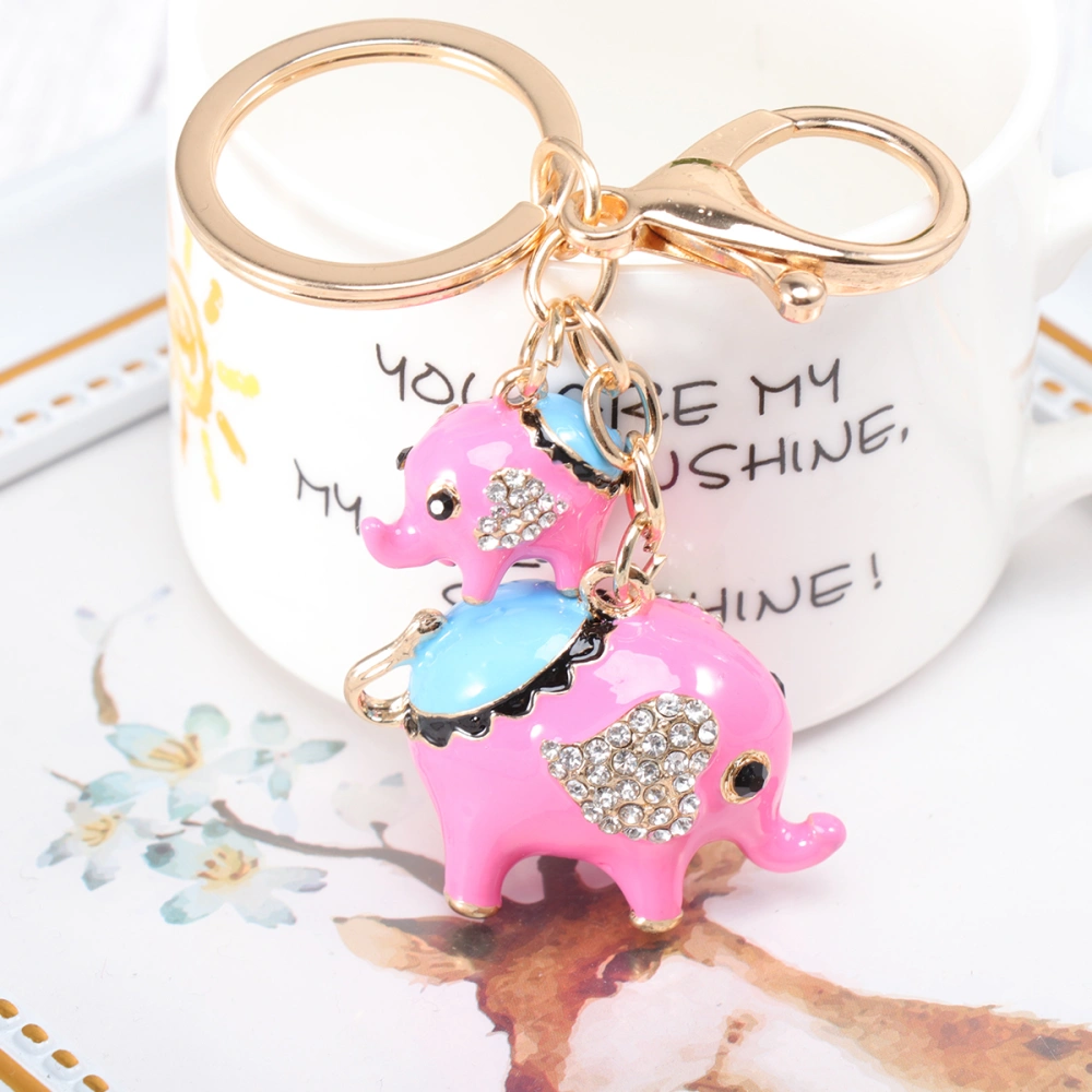 Delicate Rhinestone Key Chain Cartoon Elephant Key Ring Car Keychain Bag Pendant Charm Christmas Birthday Gift (Pink)