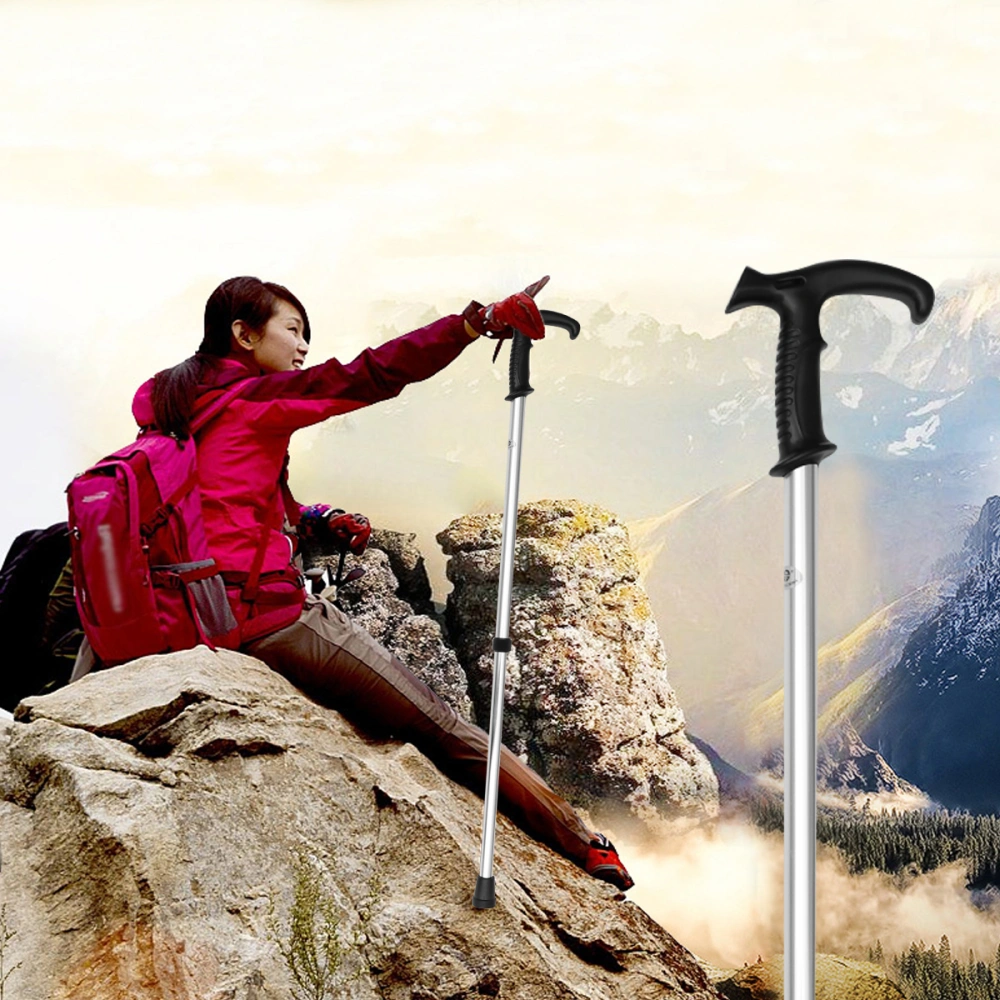 Six-section Telescopic Trekking Pole Walking Cane Aluminium Alloy Anti-skid Adjustable Walking Stick (Silver)